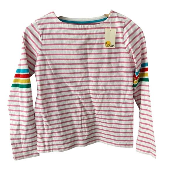 Mini Boden NEW Pink Multi Stripe Long Sleeve Breton Tee - 11-12 - Picture 1 of 8